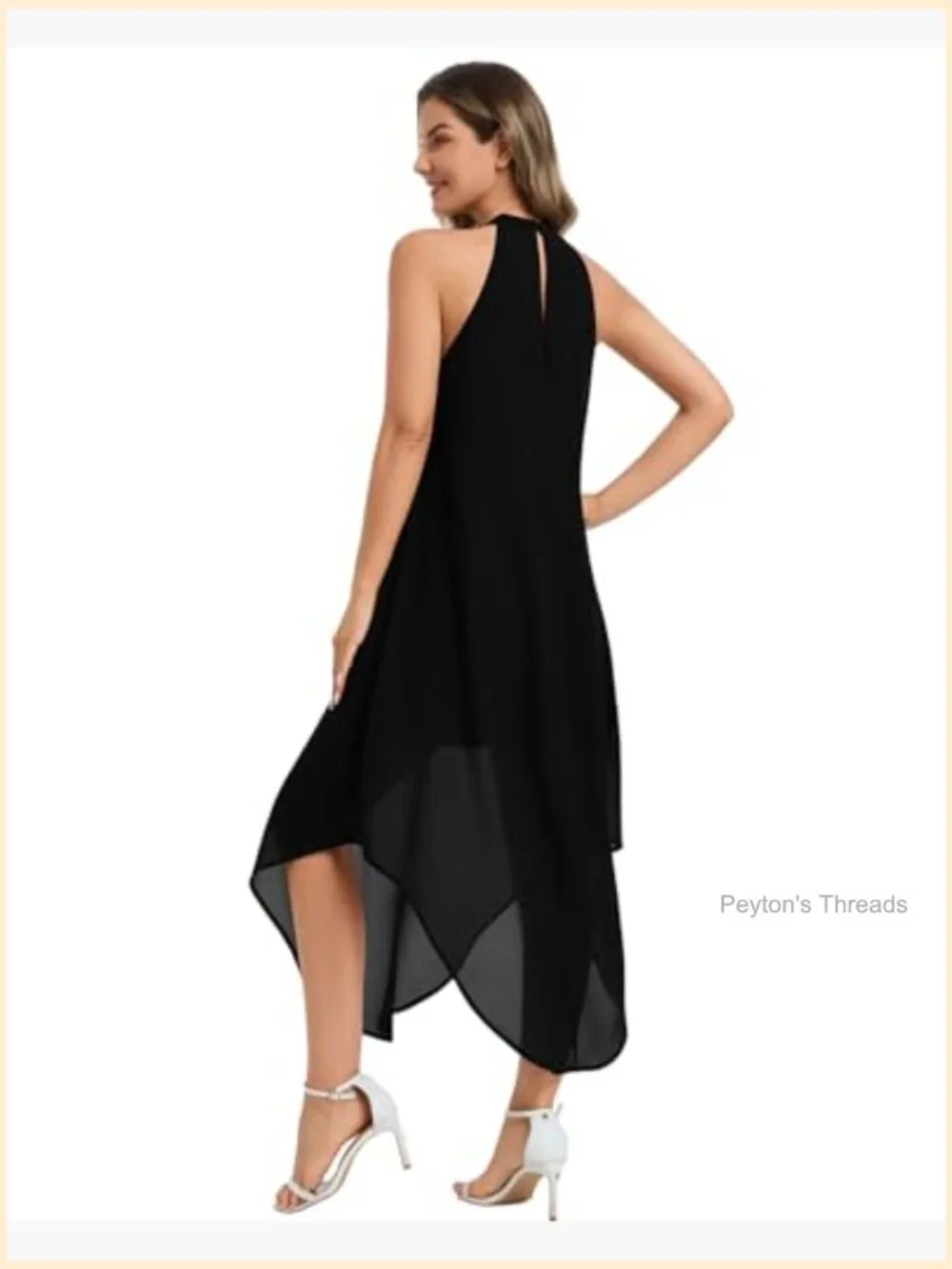 Flowy Chiffon Halter Maxi Dress with Asymmetrical Hem Sleeveless